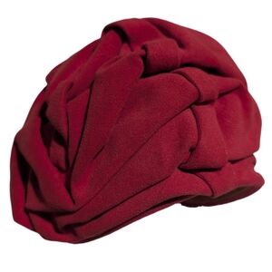 Vintage 1950s 1960s Red Velour Turban Pillbox Hat Handmade